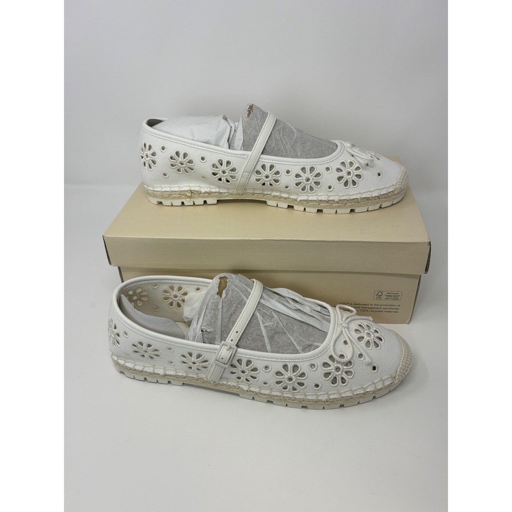 On 34th Cassieef White Eyelet Floral Mary Jane Espadrille Flats Lug Sole 10M